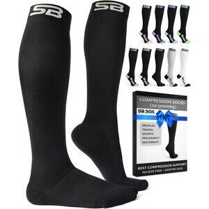 SB SOX Compression Socks SMALL 20-30mmHg Solid Black Best Compression Socks